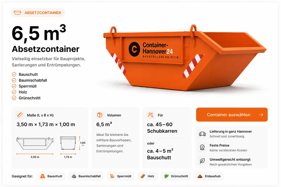 6,5 m³ Absetzcontainer für Mischabfall in Hannover
