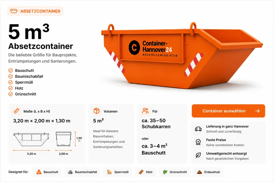 5 m³ Absetzcontainer für Bauschutt & Mischabfall in Hannover